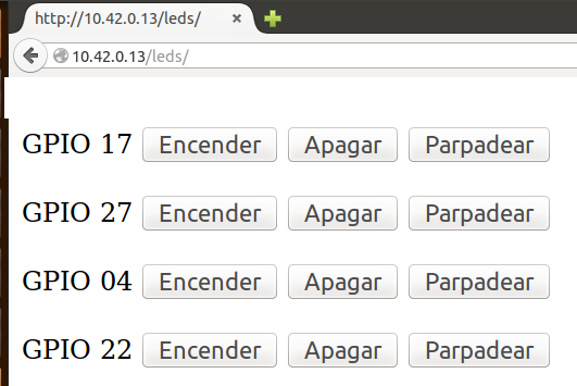 Aplicación Web en HTML + PHP + Python para manejar unos Leds a través del GPIO.